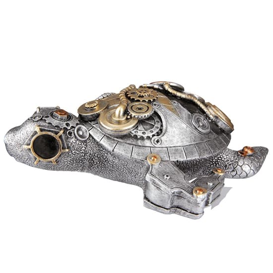 Ocala Polyresin Steampunk Turtle Sculpture In Silver_3
