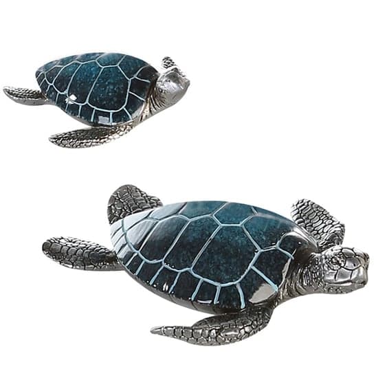Ocala Polyresin Turtle Josie Sculpture In Blue And Silver Furniture