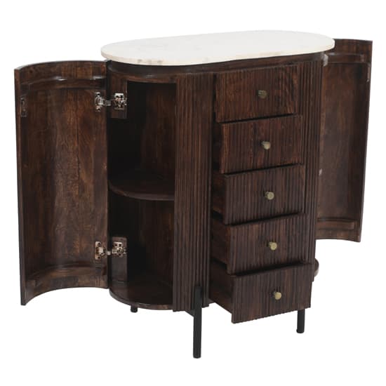 Ocala White Marble And Wood Chest Of 5 Drawers In Dark Mahogany_5