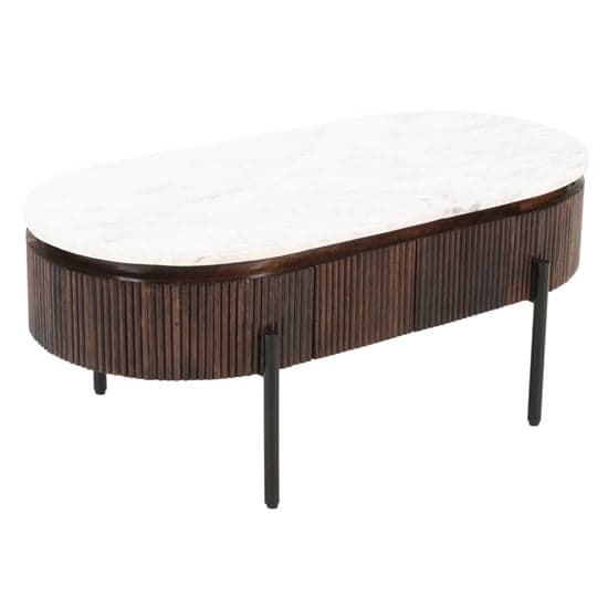 Ocala White Marble And Wood Coffee Table Rectangle In Mahogany_2