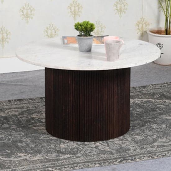 Ocala White Marble And Wood Coffee Table In Dark Mahogany_1