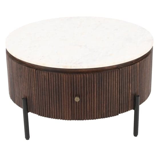 Ocala White Marble And Wood Round Coffee Table In Dark Mahogany_2