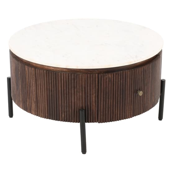 Ocala White Marble And Wood Round Coffee Table In Dark Mahogany_3
