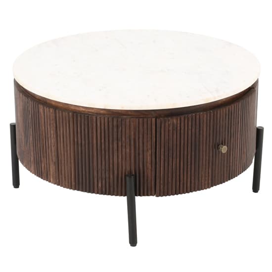 Ocala White Marble And Wood Round Coffee Table In Dark Mahogany_4