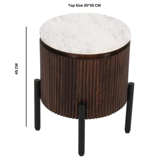 Ocala White Marble And Wood Side Table In Dark Mahogany_7