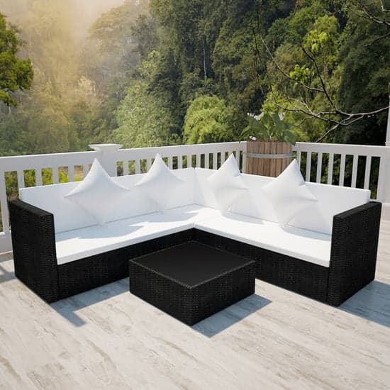 Ockley Rattan 4 Piece Garden Lounge Set With Cushions In Black_1