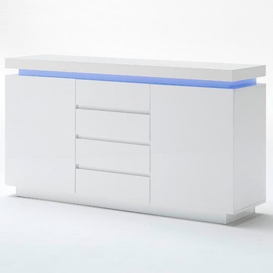 Odessa White High Gloss Sideboard With 2 Door 4 Drawer And LED_4