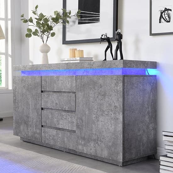 Odessa Sideboard With 2 Door 4 Drawer In Concrete Effect And LED_2