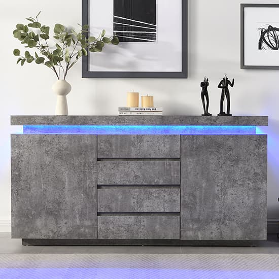 Odessa Sideboard With 2 Door 4 Drawer In Concrete Effect And LED_1