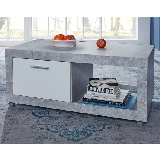 Odile TV Stand In Stone Cement Grey And White With 1 Door