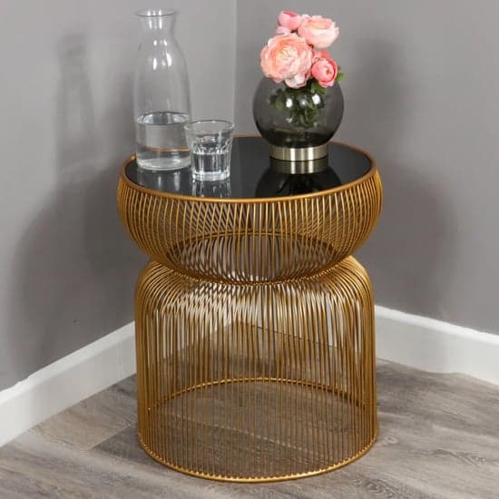 Ogden Curve Black Glass Side Table With Gold Wire Base_2