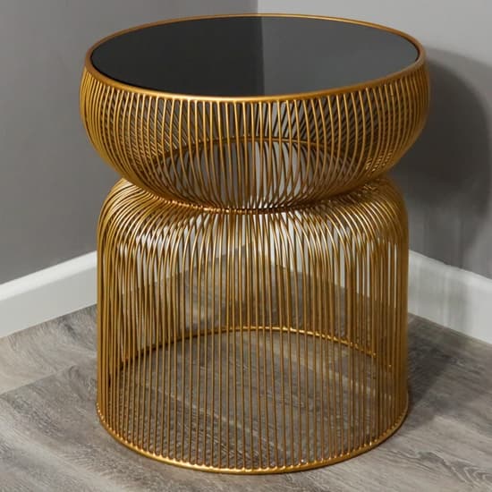 Ogden Curve Black Glass Side Table With Gold Wire Base_3