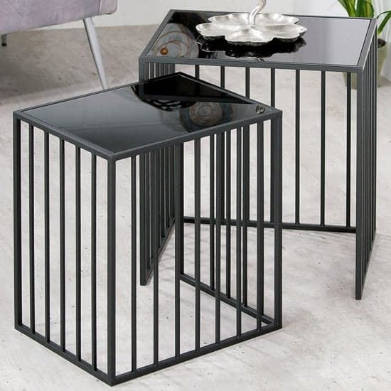 Ojai Black Glass Set Of 2 Side Table Straight With Metal Frame_1