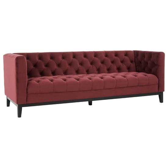 Okab Upholstered Velvet 3 Seater Sofa In Red_2