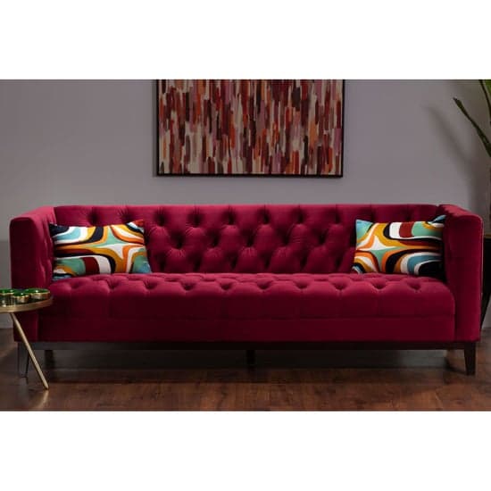 Okab Upholstered Velvet 3 Seater Sofa In Red_1