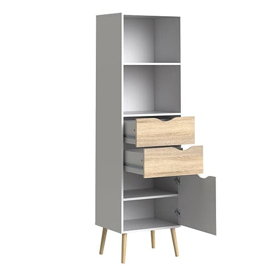 Oklo 1 Door 2 Drawers Bookcase In White And Oak_3