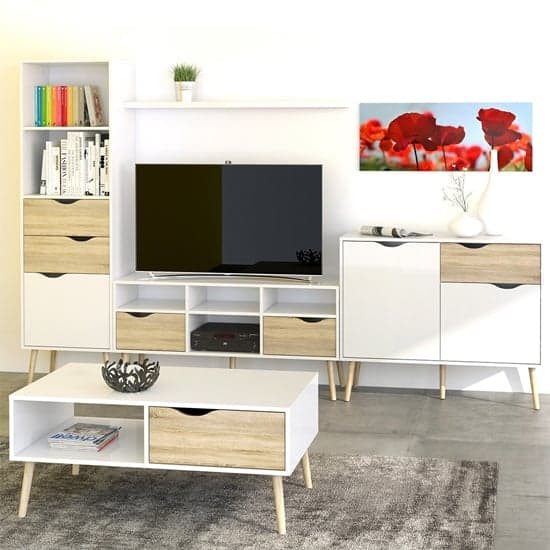 Oklo 1 Door 2 Drawers Bookcase In White And Oak_7