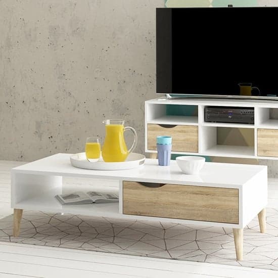 Oklo 1 Drawer Wooden Storage Coffee Table In White And Oak_1