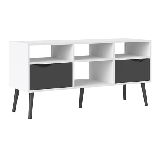 Oklo Wooden 2 Drawers 4 Shelves TV Stand In White And Matt Black_3