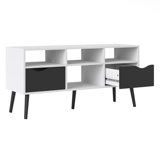 Oklo Wooden 2 Drawers 4 Shelves TV Stand In White And Matt Black_4