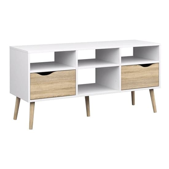 Oklo Wooden 2 Drawers 4 Shelves TV Stand In White And Oak_2