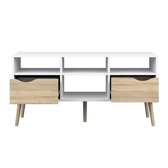 Oklo Wooden 2 Drawers 4 Shelves TV Stand In White And Oak_3