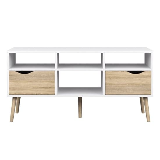 Oklo Wooden 2 Drawers 4 Shelves TV Stand In White And Oak_1