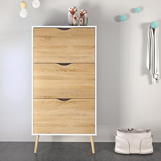 Oklo Wooden 3 Drawers Shoe Storage Cabinet In White And Oak_1