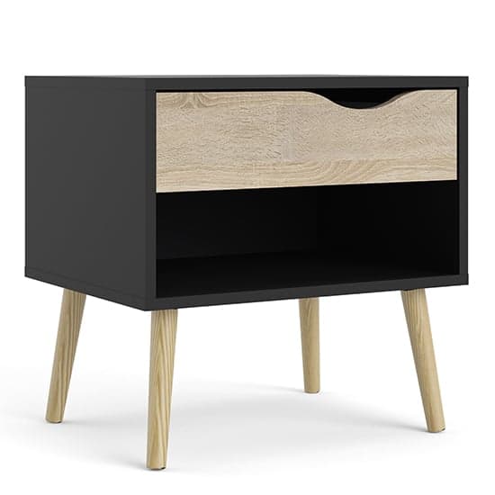 Oklo Wooden Bedside Cabinet With 1 Drawer In Black And Oak_2
