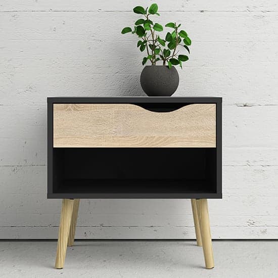 Oklo Wooden Bedside Cabinet With 1 Drawer In Black And Oak_1