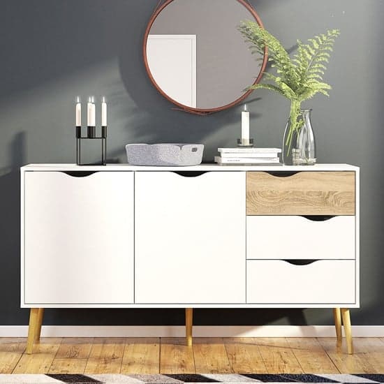 Oklo Large 2 Doors 3 Drawers Sideboard In White And Oak_1