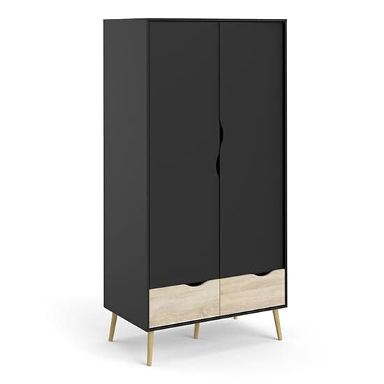 Oklo Wooden Wardrobe With 2 Doors 2 Drawers In Black And Oak_2
