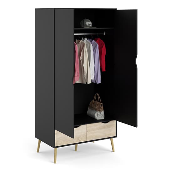 Oklo Wooden Wardrobe With 2 Doors 2 Drawers In Black And Oak_3