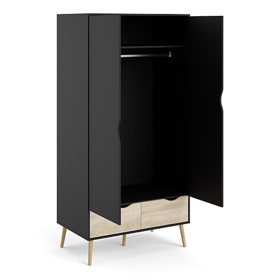 Oklo Wooden Wardrobe With 2 Doors 2 Drawers In Black And Oak_4