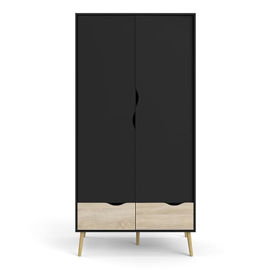 Oklo Wooden Wardrobe With 2 Doors 2 Drawers In Black And Oak_5