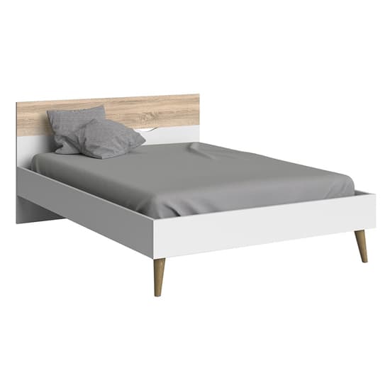 Oklo Wooden Double Bed In White And Oak_2
