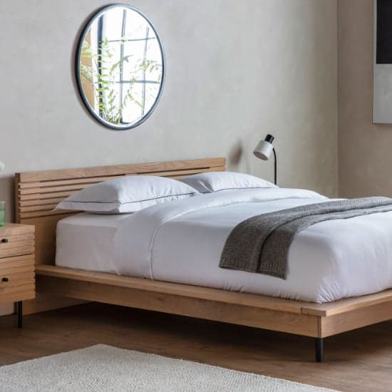 Okonma Wooden Double Bed With Metal Legs In Oak_2