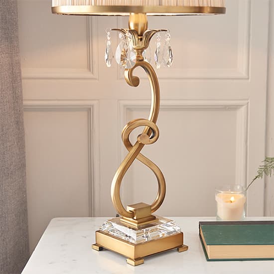 Oksana Medium Table Lamp In Antique Brass With Beige Shade_3