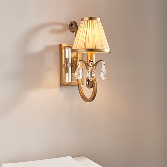 Oksana Single Wall Light In Antique Brass With Beige Shade_3