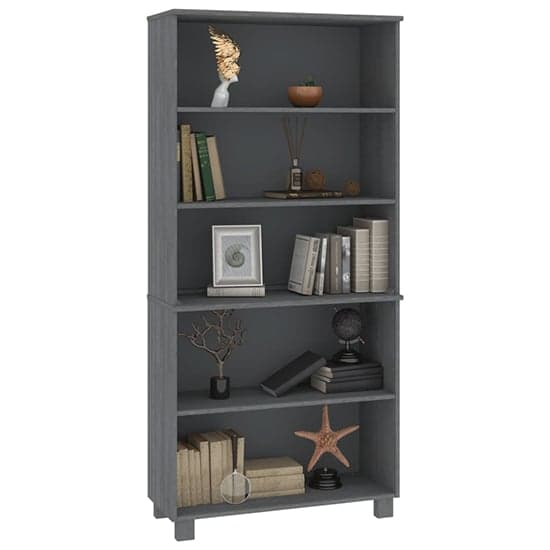 Olavi Solid Pinewood Bookcase With 4 Shelves In Dark Grey_2