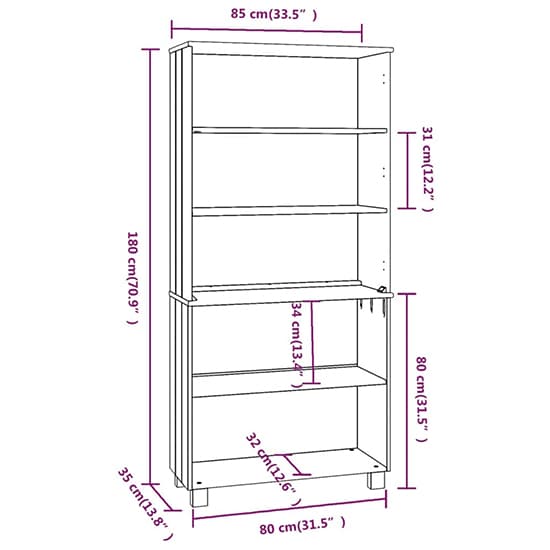 Olavi Solid Pinewood Bookcase With 4 Shelves In Dark Grey_5