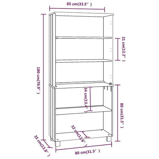 Olavi Solid Pinewood Bookcase With 4 Shelves In Honey Brown_5