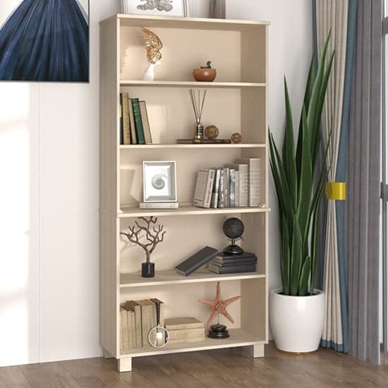 Olavi Solid Pinewood Bookcase With 4 Shelves In Honey Brown_1