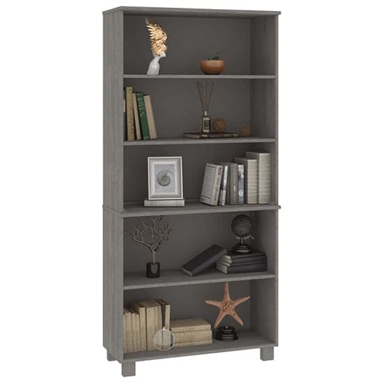 Olavi Solid Pinewood Bookcase With 4 Shelves In Light Grey_2