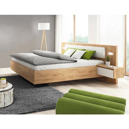 Olbia King Size Bed With Bedside Cabinets In Golden Oak And LED_2