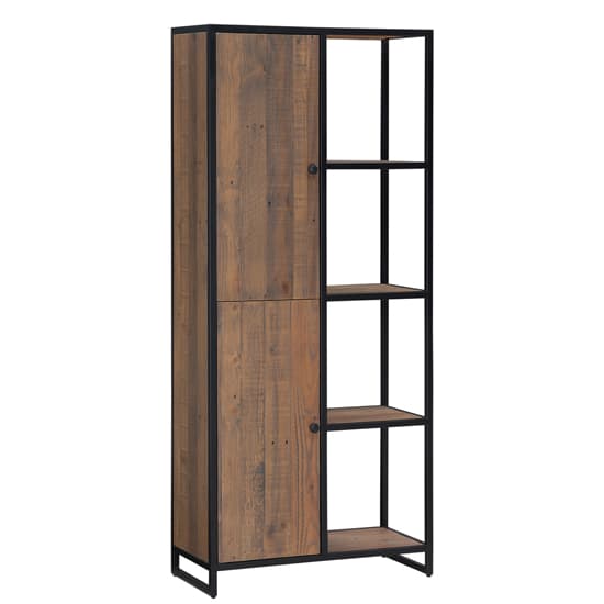 Olbia Wooden Bookcase Large Tall With 2 Doors In Oak_3