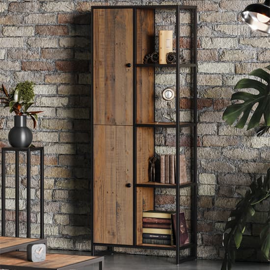 Olbia Wooden Bookcase Large Tall With 2 Doors In Oak_1