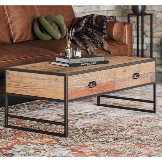 Olbia Wooden Coffee Table With 4 Drawers In Oak_1