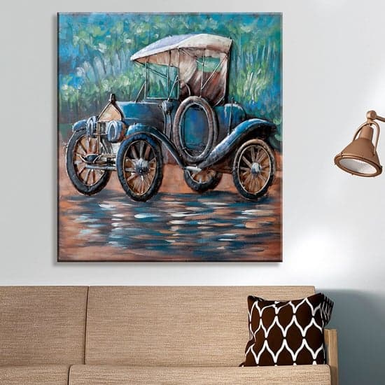Oldtimer Picture Metal Wall Art In Blue_1