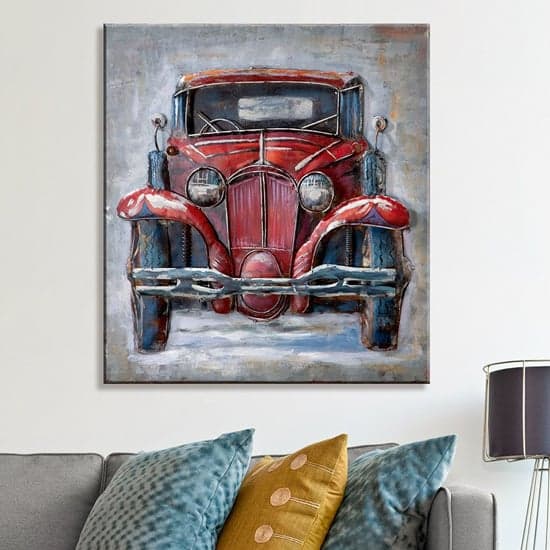 Oldtimer Picture Metal Wall Art In Red_1